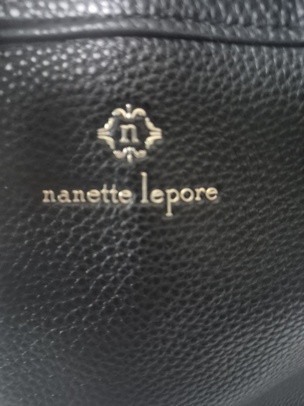 Nanette Lepore Black Pebbled Leather Handbag Logo Detail